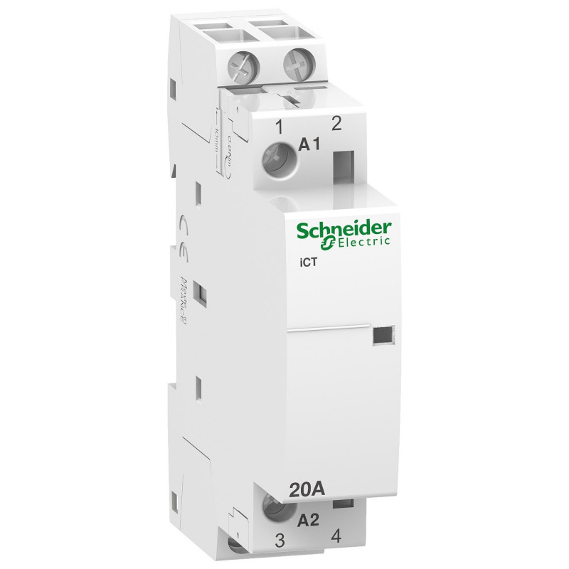 A9C22722 - Contacteur bipolaire - 2NO - 20A - Bobine 230Vca - Schneider Acti 9 iCT