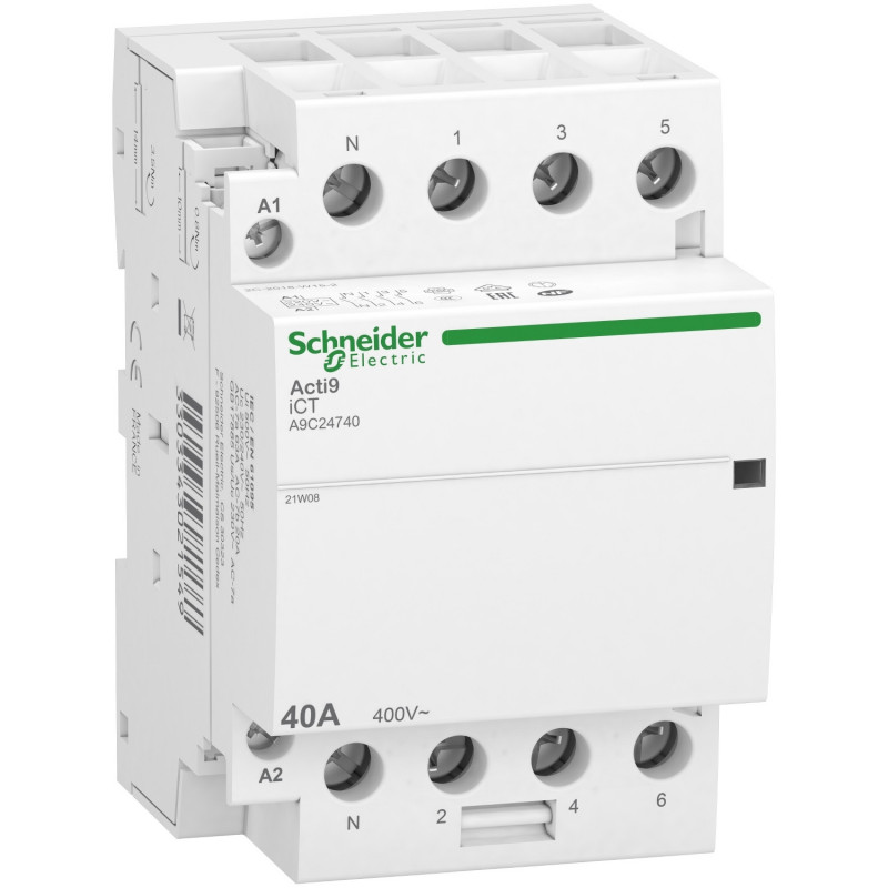 A9C24740 - Contacteur modulaire - 4NO - 40A - Bobine 230Vca - Schneider Acti 9 CT iDT40