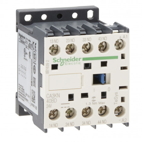 CA3KN40BD Schneider - Contacteur tétrapolaire - 4NO - 10A - Bobine 24Vcc - Vis - CA3KN