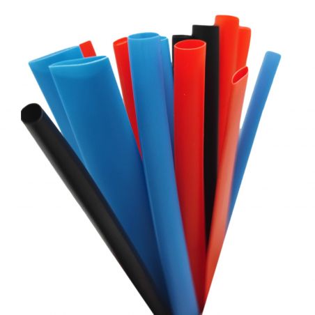 Lot de 18 gaines thermorétractables bleues rouges et noires 8cm 6x3,5mm + 6x5mm + 6x7mm