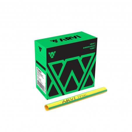 Boite de 5m de gaine thermorétractable diamètre 25/12,5mm - Vert/Jaune - Restreint 2:1 - Paroi fine  - Arvi TPAC-25.0-V/A