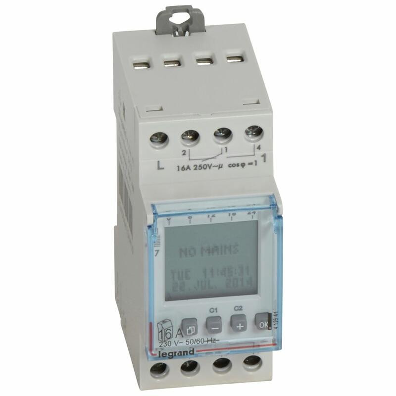 Interrupteur horaire digital modulaire programmable journalière ou  hebdomadaire - 1 sortie 16A 250V alimentation 230V - 412631 - LEGRAND