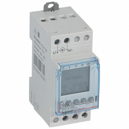 412633 Legrand interrupteur horaire 24h ou 7 jours - Digital - 16A - 24Vac - 1 sortie - Réserve de marche