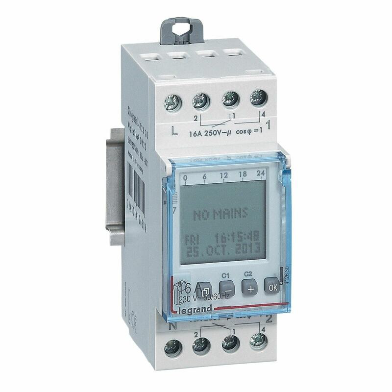 412630 Legrand interrupteur horaire programmation annuelle - Digital - 16A - 230V - 2 sorties - Réserve de marche