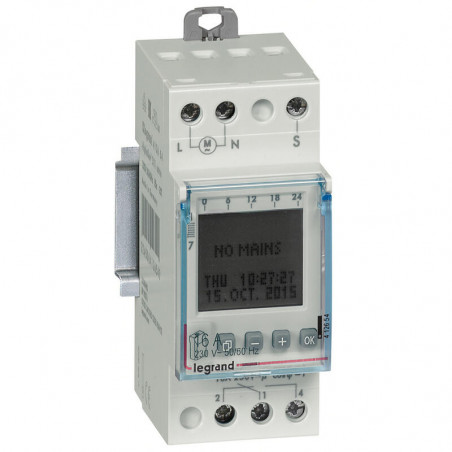 412654 Horloge astronomique Legrand - Digital - 1 sortie - 16A - 230V - Réserve de marche 5 ans - 2 modules
