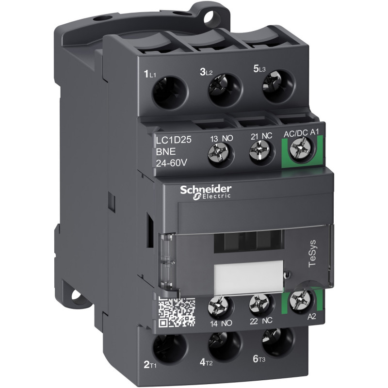 LC1D25BNE Schneider - Contacteur tripolaire - 3NO - 25A - Bobine 24 à 60Vca-cc - Vis