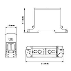 Connecteur alu cuivre vert jaune pour câble de section 6 à 95mm² - 1000V AC/DC - Fixation rail DIN