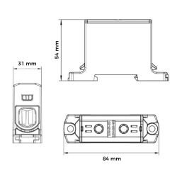 Connecteur alu cuivre gris pour câble de section 25 à 150mm² - 1000V AC/DC - Fixation rail DIN