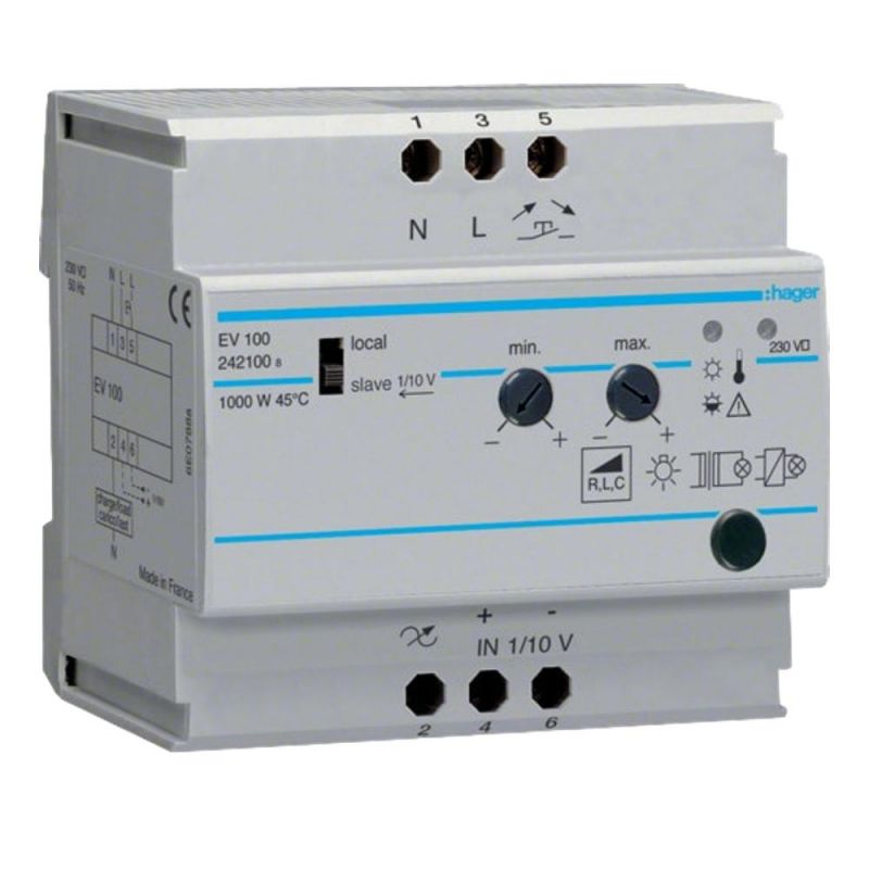 EV100 Hager - Télévariateur universel 1000W - Version Standard - Entrée 0-10V