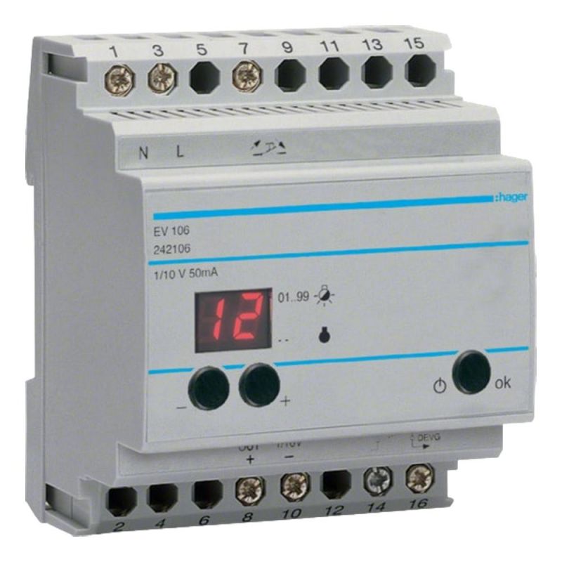 EV106 Hager - Télévariateur pilote 1-10 V avec afficheur - Version standard