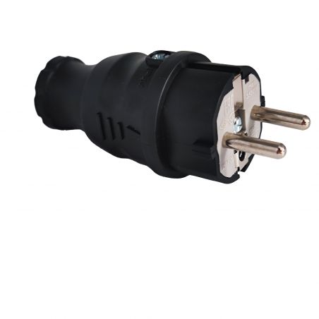 Fiche male caoutchouc brochage domestique français 220V 16A 2P+T - Étanche IP54