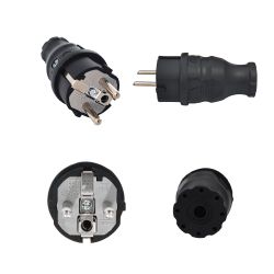 Fiche male caoutchouc brochage domestique français 220V 16A 2P+T - Étanche IP54