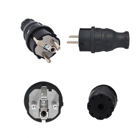 Fiche male caoutchouc brochage domestique français 220V 16A 2P+T - Étanche IP54