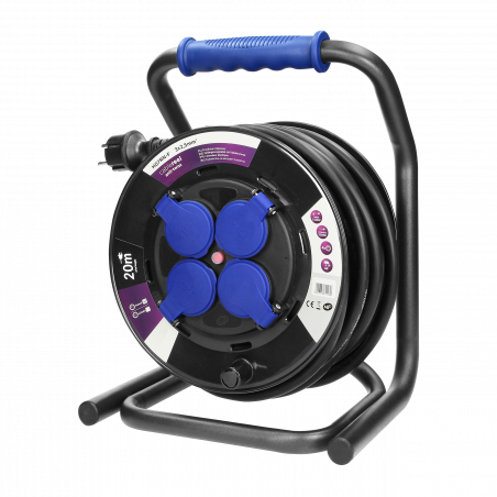Enrouleur électrique professionnel 40m - étanche IP44 - 4 Prises - Câble HO7RNF 3G2,5mm² - Certifié NF