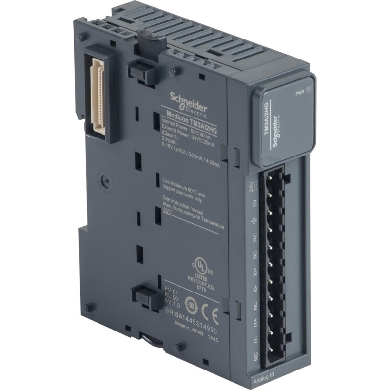 TM3AI2HG Module d'entrées analogiques TM3 - 2 entrées courant/tension -10-0-10V, 0/4-20mA - Bornes à ressort - Schneider