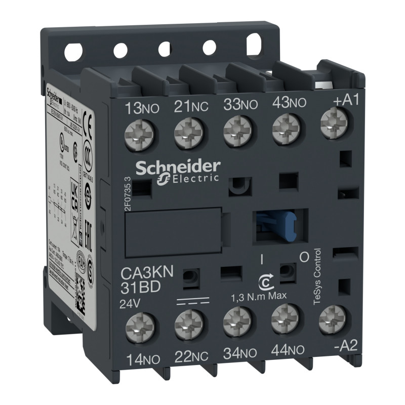 CA3KN31BD Schneider - Contacteur tétrapolaire - 3NO+1NF - 10A - Bobine 24Vcc - Vis - CA3KN