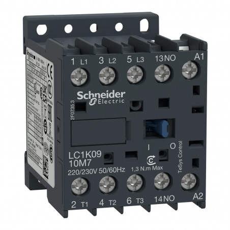 LC1K0910F7 Schneider - Mini contacteur tripolaire - 3NO - 9A - Bobine 110Vca - Vis étrier - Tesys LC1K09
