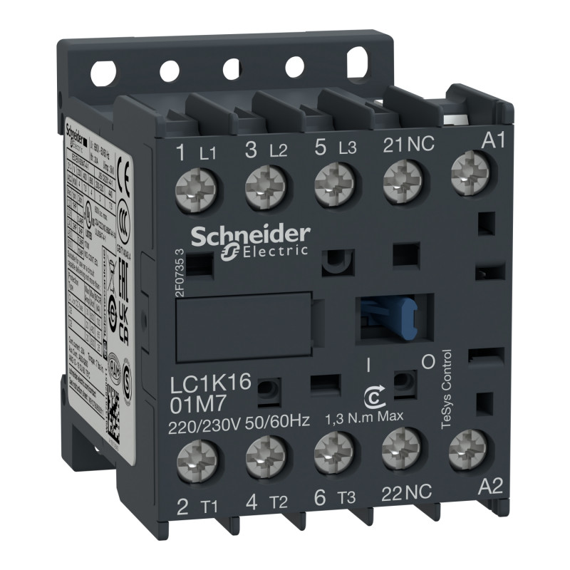 LC1K1601P7 Schneider - Mini contacteur tripolaire - 3NO - 16A - Bobine 230Vca - Vis