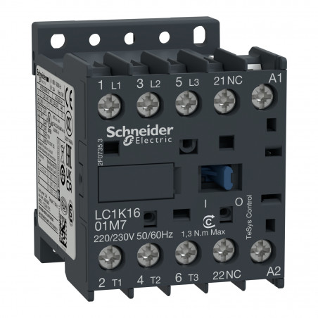 LC1K1601P7 Schneider - Mini contacteur tripolaire - 3NO - 16A - Bobine 230Vca - Vis