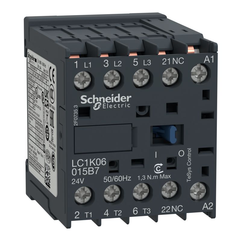 LC1K06015B7 Schneider - Mini contacteur tripolaire - 3NO - 6A - Bobine 24Vca - Broche à souder