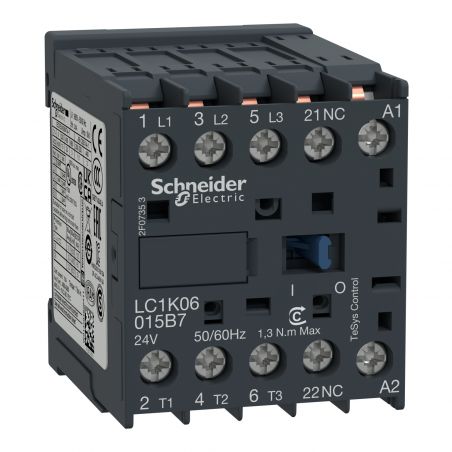 LC1K06015B7 Schneider - Mini contacteur tripolaire - 3NO - 6A - Bobine 24Vca - Broche à souder