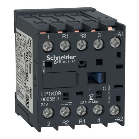 LP1K090085BD Schneider - Contacteur tétrapolaire - 2NO+2NF - 20A - Bobine 24Vcc - Vis