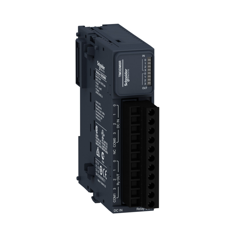 TM3DM8R Module d'extension mixte: 4 entrées 24Vcc - 4 sorties relais 2A - Bornes à vis - Modicon TM3 Schneider