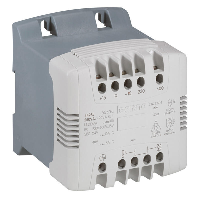 044236 Legrand - Transformateur de commande et sécurité 400VA  - Primaire 230/400Vca - Secondaire 24/48Vca - Bornes à vis