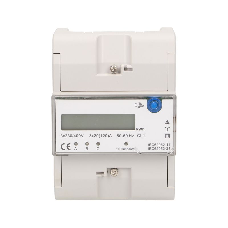Compteur électrique triphasé 120A - 5 modules - Avec écran LCD rétro-éclairé