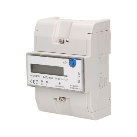 Compteur électrique triphasé 120A - 5 modules - Avec écran LCD rétro-éclairé