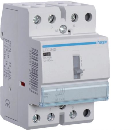 ETC340 Hager - Contacteur jour nuit triphasé 40A - 3NO- Bobine 230V - pour chauffe eau triphasé