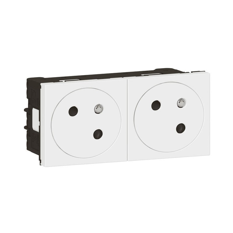 278164L Double prise de courant 2P+T affleurante - Blanc - 45x45 clippage direct goulotte - Legrand Mosaic