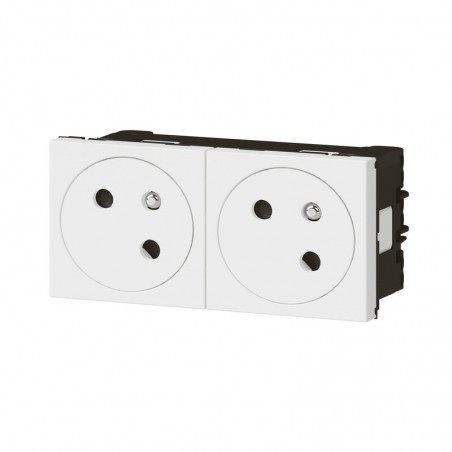 278164L Double prise de courant 2P+T affleurante - Blanc - 45x45 clippage direct goulotte - Legrand Mosaic