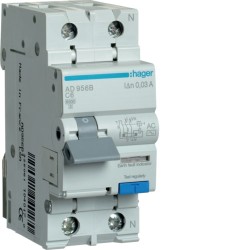 AD956B Disjoncteur différentiel Hager 1P+N 6A 30mA 6kA Type AC - Neutre à droite - auxiliarisable