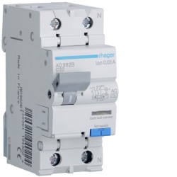 AD982B Disjoncteur différentiel Hager 1P+N 32A 30mA 6kA Type AC - Neutre à droite - auxiliarisable
