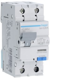 AD990J Disjoncteur différentiel Hager 1P+N 40A 30mA 6kA Type A - Neutre à droite - auxiliarisable