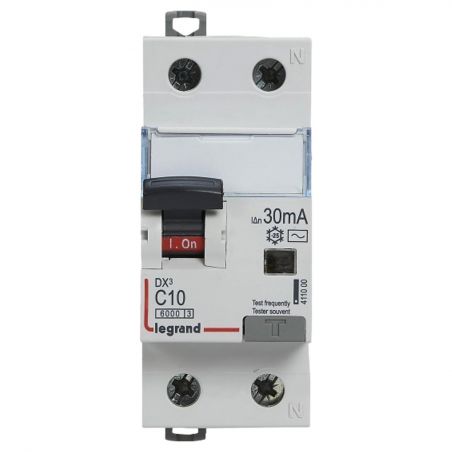 411000 Disjoncteur différentiel 10A - 30mA - Type AC - 1P+N - 2 Modules - neutre à droite - Auxiliarisable - Legrand