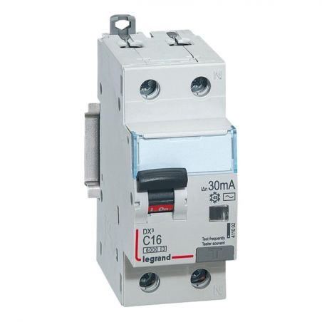 411002 Disjoncteur différentiel 16A - 30mA - Type AC - 1P+N - 2 Modules - neutre à droite - Auxiliarisable - Legrand