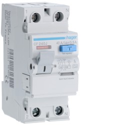 CF240J Hager - Interrupteur différentiel 2P 40A 300mA - Type A - Auxiliarisable - Entrée haute / Sortie Basse
