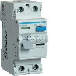 CF241J Hager - Interrupteur différentiel 2P 40A 300mA - Type AC - Auxiliarisable - Entrée haute / Sortie Basse