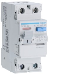 CF264J Hager - Interrupteur différentiel 2P 63A 300mA - Type AC - Auxiliarisable - Entrée haute / Sortie Basse