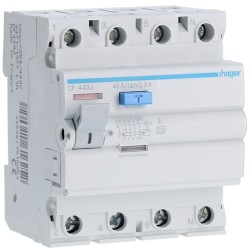 CF440J Hager - Interrupteur différentiel 4P 40A 300mA - Type A - Auxiliarisable - Entrée haute / Sortie Basse
