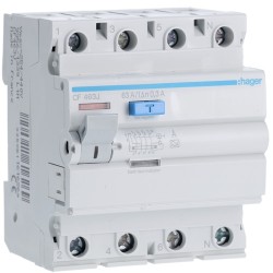 CF463J Hager - Interrupteur différentiel 4P 63A 300mA - Type A - Auxiliarisable - Entrée haute / Sortie Basse