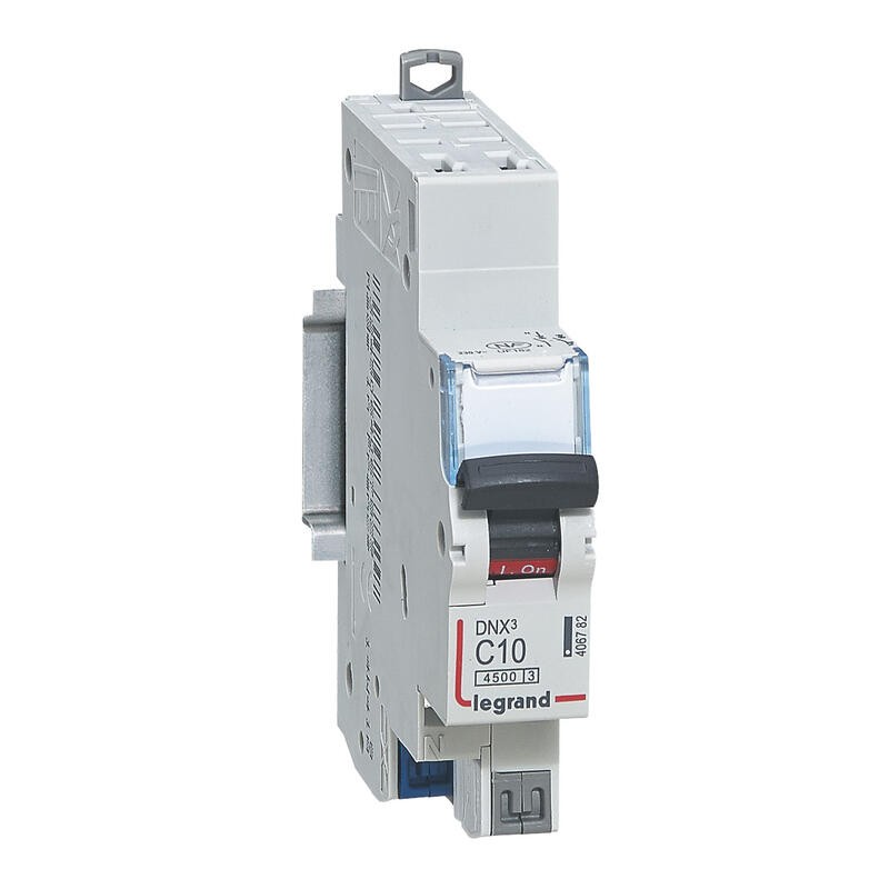 406782 Disjoncteur phase neutre 1P+N 10A Courbe C - 4.5/6kA - Bornes AUTO - 1 module - Legrand DNX3