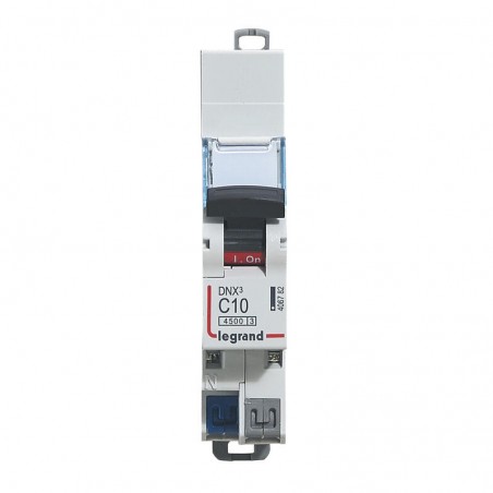 406782 Disjoncteur phase neutre 1P+N 10A Courbe C - 4.5/6kA - Bornes AUTO - 1 module - Legrand DNX3