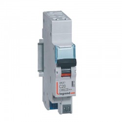 406784 Disjoncteur phase neutre 1P+N 20A Courbe C - 4.5/6kA - Bornes AUTO - 1 module - Legrand DNX3