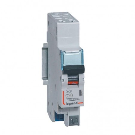 406784 Disjoncteur phase neutre 1P+N 20A Courbe C - 4.5/6kA - Bornes AUTO - 1 module - Legrand DNX3
