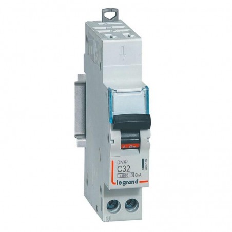 406786 Disjoncteur phase neutre 1P+N 32A Courbe C - 4.5/6kA - Bornes AUTO - 1 module - Legrand DNX3
