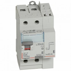 411633 Interrupteur différentiel DX3 2P 63A type AC 30mA arrivée haute + départ haut - 3 modules - Legrand
