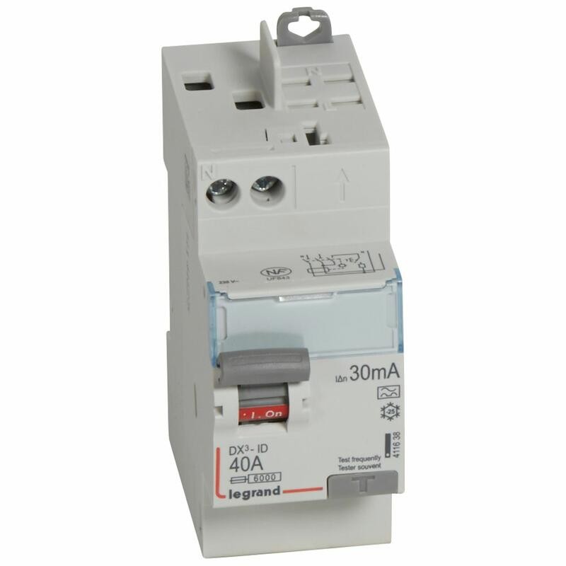 411638 Interrupteur différentiel DX3 2P 40A type A 30mA arrivée haute + départ haut - 2 modules - Legrand